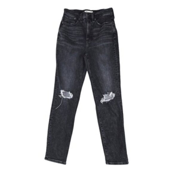 Madewell Black Mom Jeans Size 25 Distressed Knee High Rise Tapered 90s - Picture 1 of 9